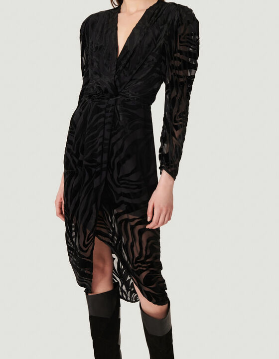 NERVEZ ZEBRA PRINT VELVET MIDI DRESS